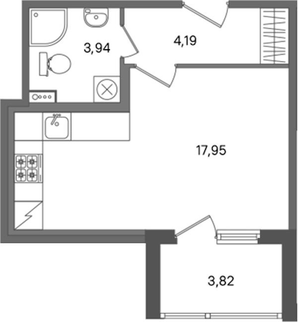 Квартира студия 26.08 м², 1/5 эт., ЖК «ПАТИО. Уютный квартал»